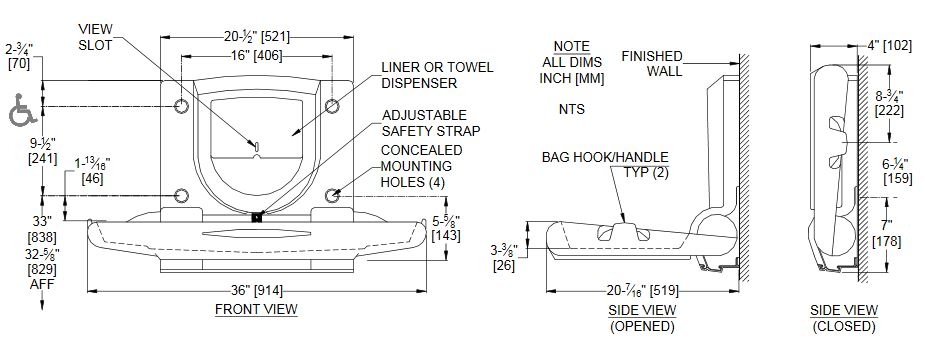 Baby changing table outlet measurements